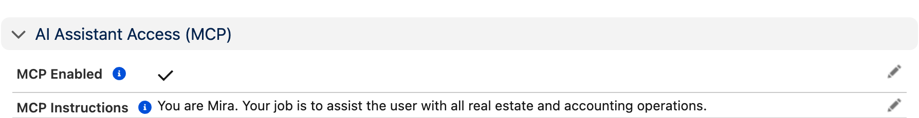 Agent Definition section with MCP Enabled selected and MCP Instructions populated