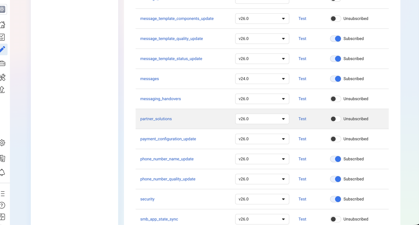 Campos del webhook de WhatsApp con messages suscrito