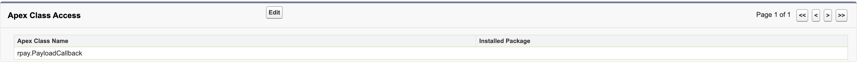 La section Accès à la classe Apex du profil de l’utilisateur invité du site (interface de profil améliorée), avec rpay.PayloadCallback