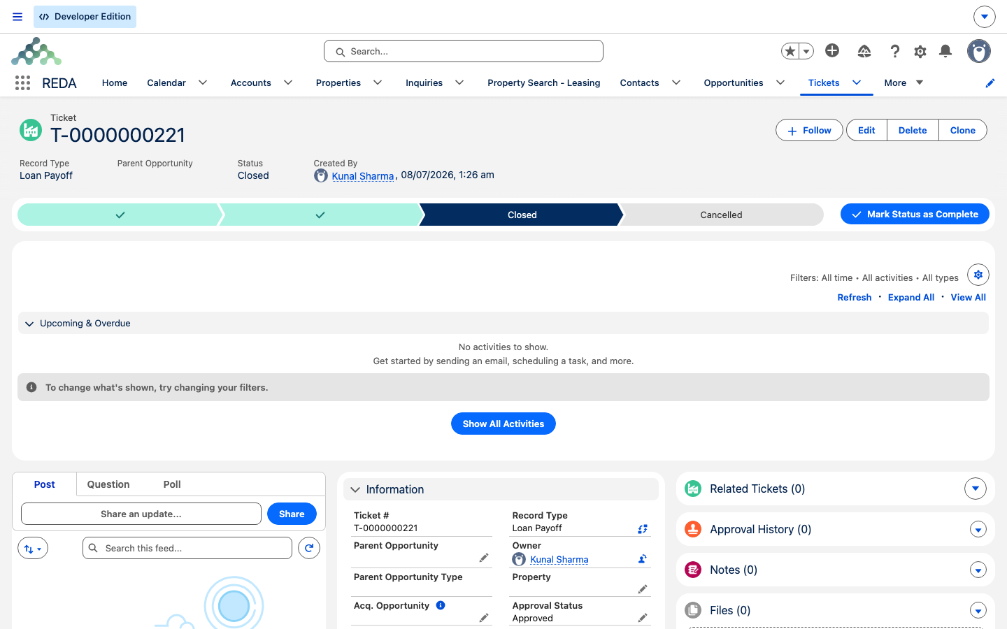 A Loan Payoff ticket record